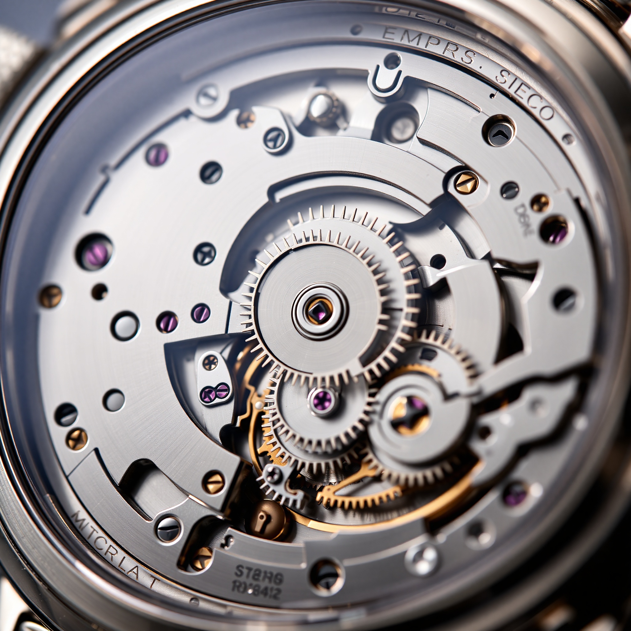 Detailed view of mechanical watch movement showing intricate gear system and components